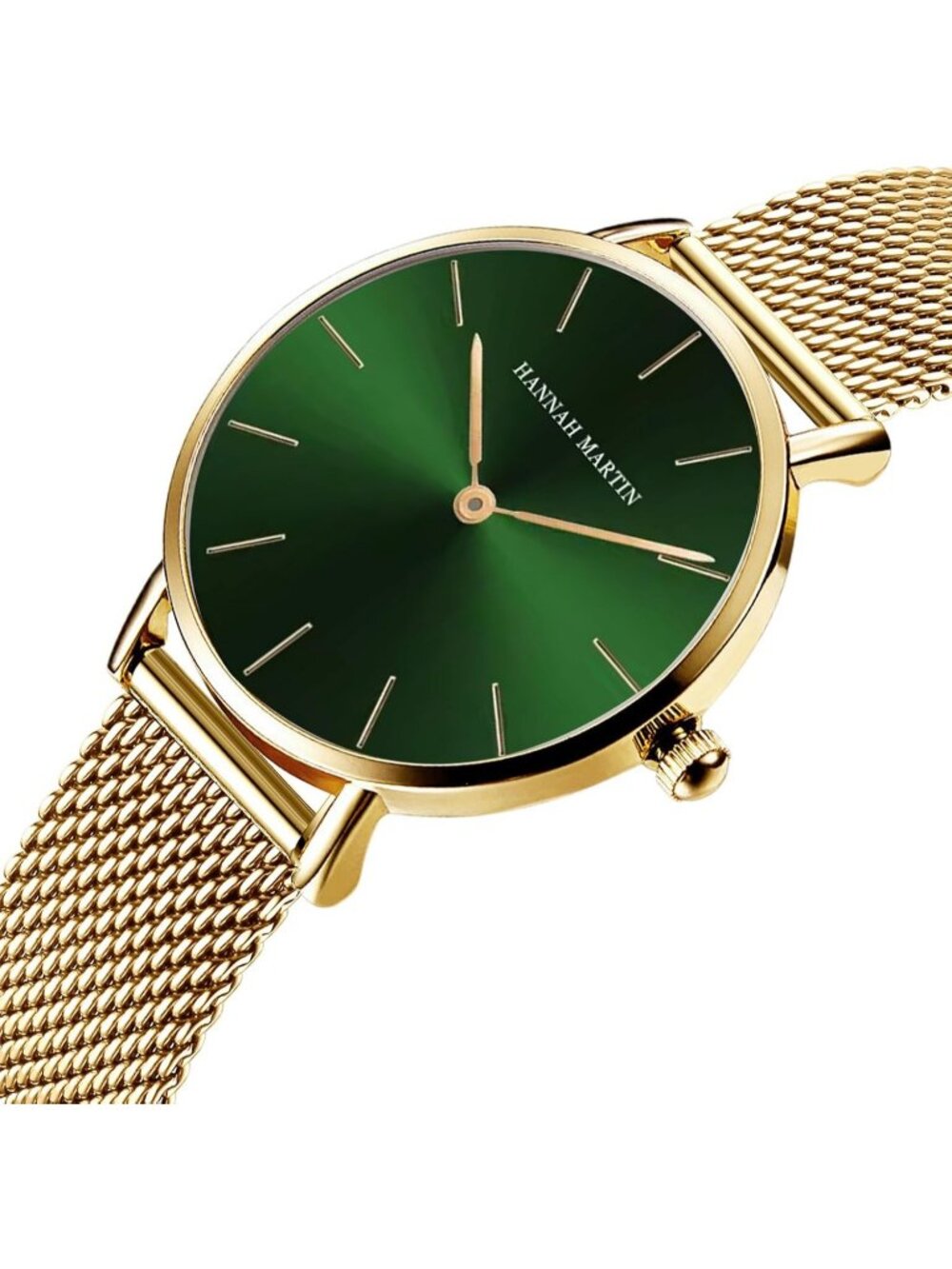 Women's Gold Green Analog Stainless Steel Mesh Strap Minimalist Slim Dial Watch - Picture 2 of 6